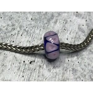 Trollbeads Glass Troll Bead ~ OOAK TRIANGLE BUBBLE ~ Blue w/ Pink Triangles8